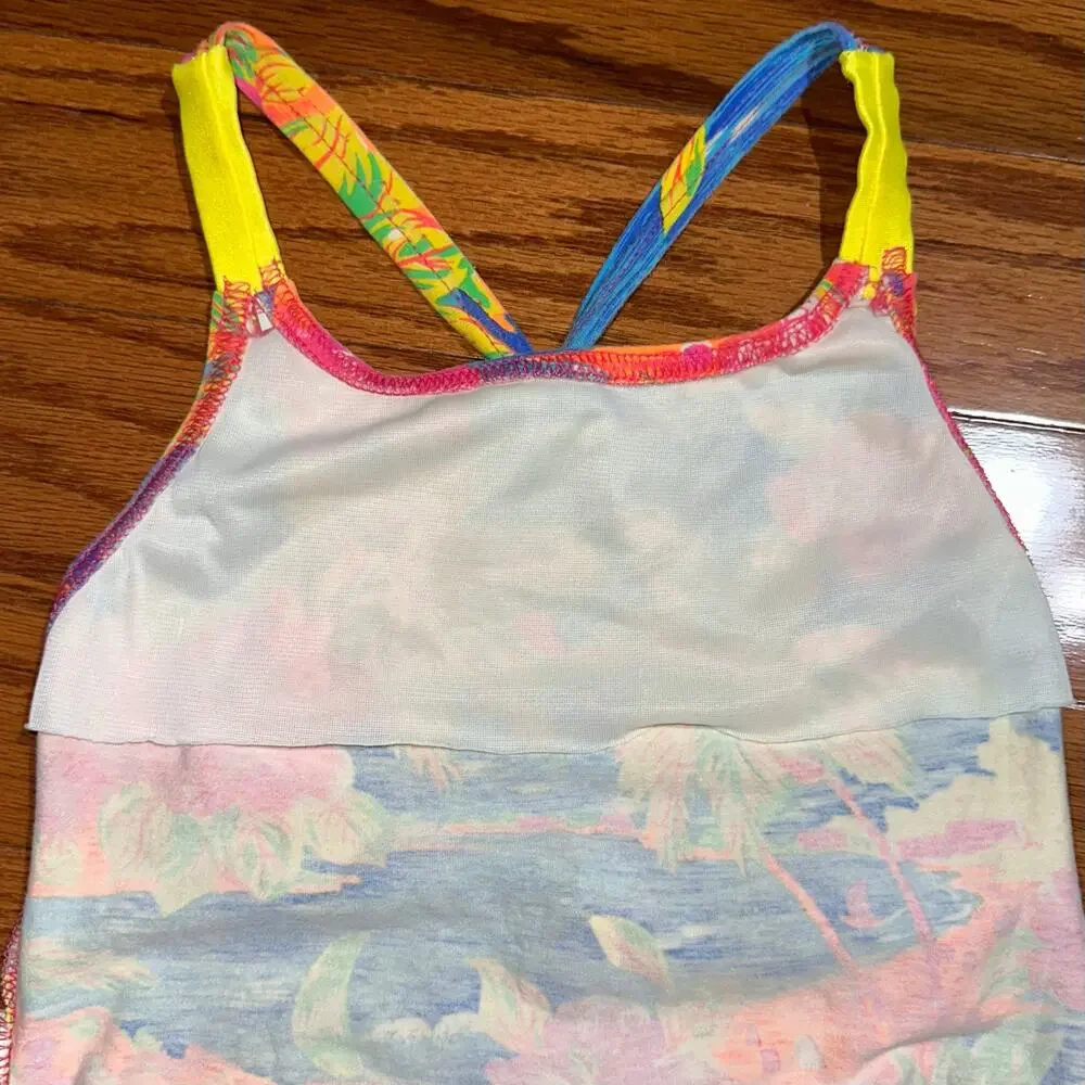 Vintage 90s Disney Girls Colorful Minnie Mouse Hula One Piece Swimsuit Size 10